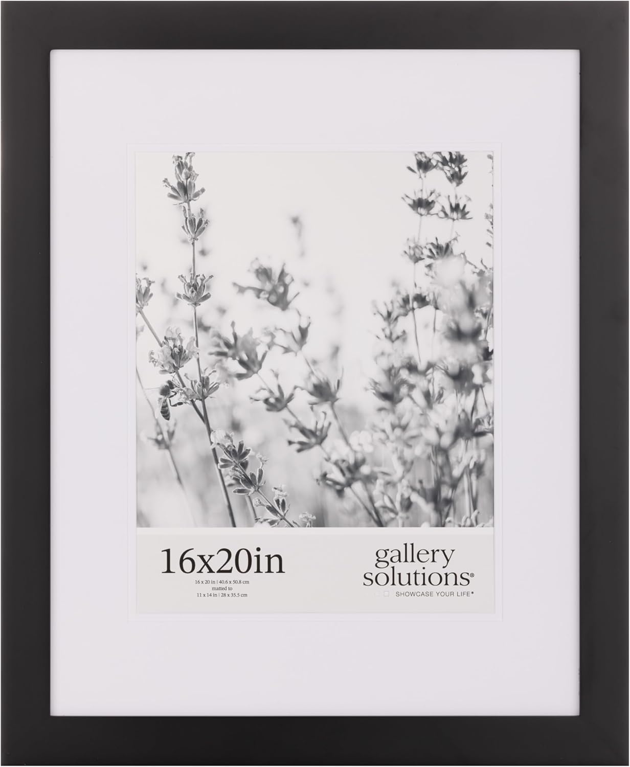 Gallery Solutions - 16"x20" Black Wall Picture Frame - Double White Mat - Matted for 11"x14" Image - Versatile Display Option for Your Cherished Memories - Rectangular Tabletop - White Poster Frame