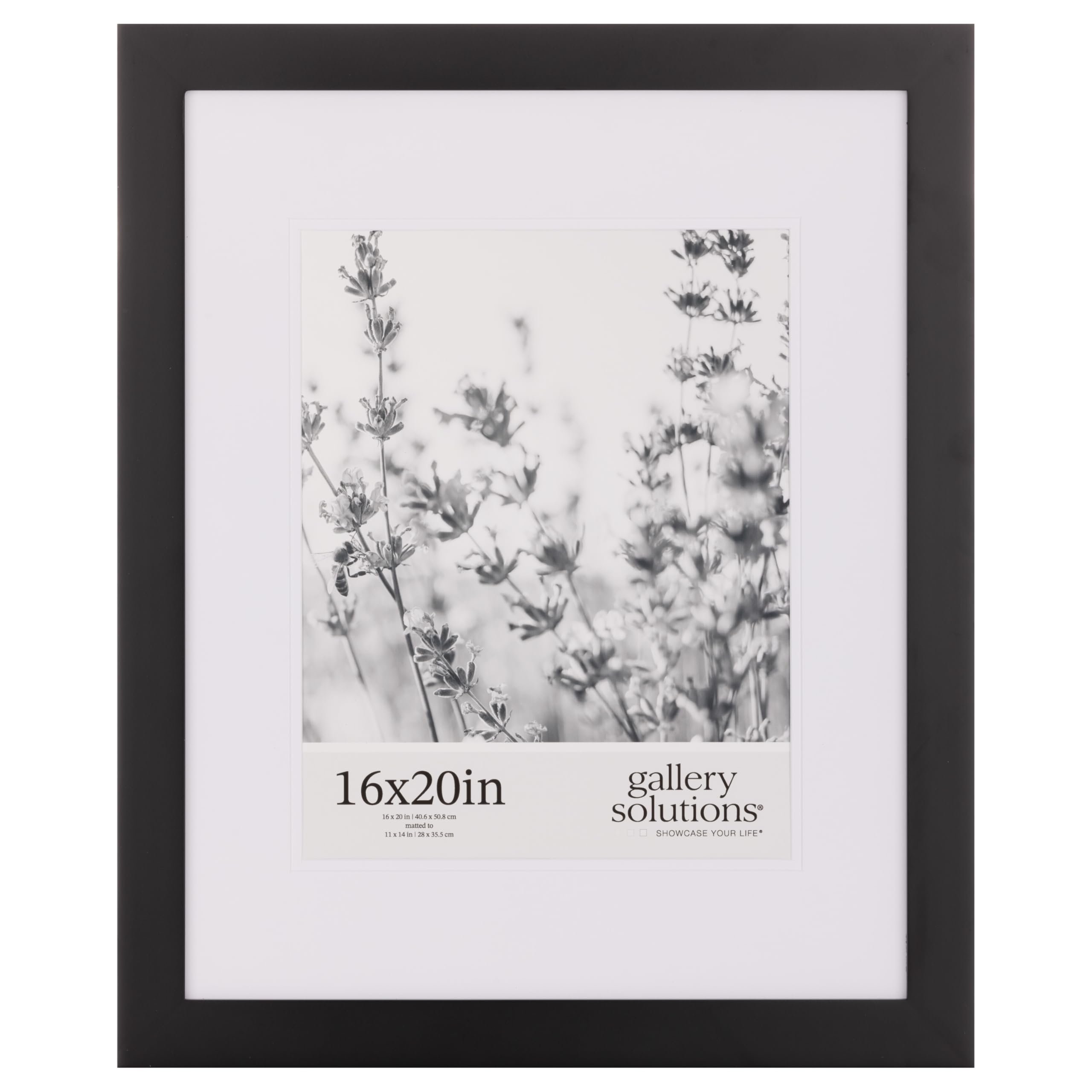 Gallery Solutions - 16"x20" Black Wall Picture Frame - Double White Mat - Matted for 11"x14" Image - Versatile Display Option for Your Cherished Memories - Rectangular Tabletop - White Poster Frame