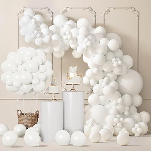 Kit de arco de globos de 140 piezas, globos blancos de diferentes tamaños, paquete de 18, 12, 10, 5 pulgadas, kit de globos para fiesta de