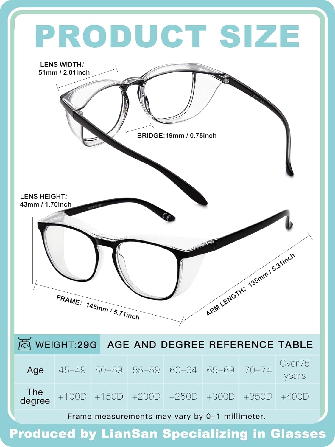 LianSan Safety Glasses with Readers,Reading Safety Glasses for Women Men,Full Reader Lenses Blue Light Blocking Goggles - Image 6