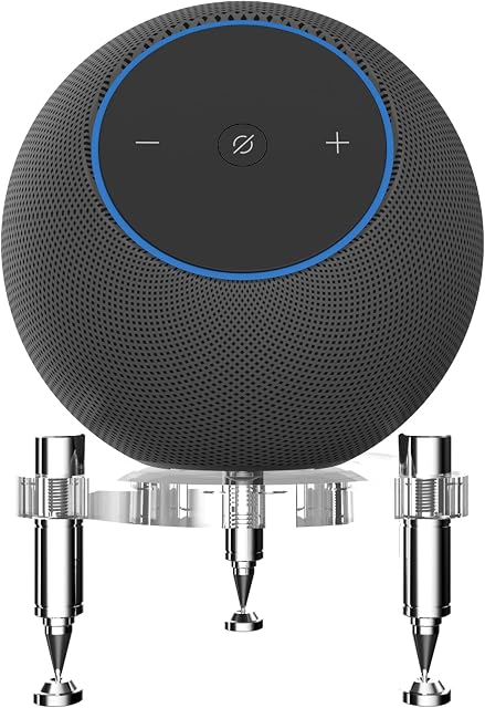 Stand for 2025 New Studio Smart Speaker, Shock Absorber Spikes for New Studio 2025 (Transparent with Silver Metallic feet)