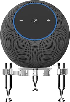 Stand for 2025 New-Echo Studio Smart Speaker, Shock Absorber Spikes for New Studio 2025 Transparent with Silver Metallic feet