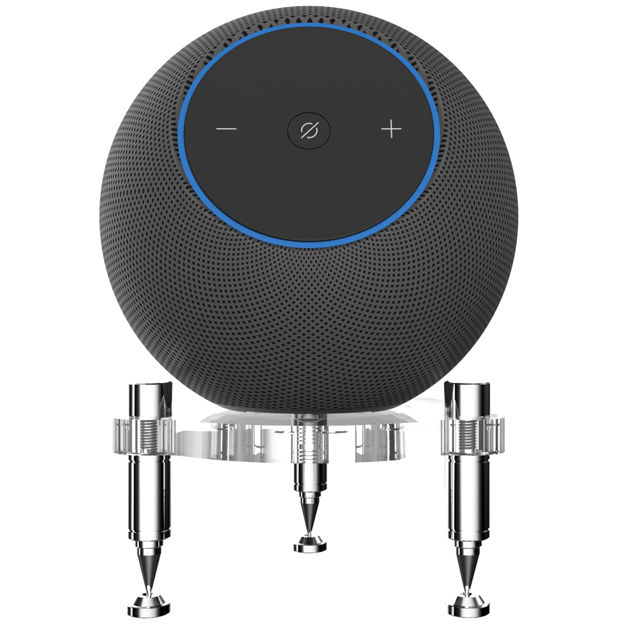 Ständer für 2025 New-Echo Studio Smart Speaker, Stoßdämpfer Spikes für New Studio 2025 (Transparent mit silberfarbenen Metallic-Füßen)