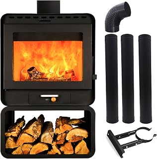 MKYOKO Large Cast Iron Wood Burning Stove 6KW Eco Design Stove MultiFuel Cast Fireplace with Chimney Cooker Stove Warming Stove for Depot, Ranch, Garage