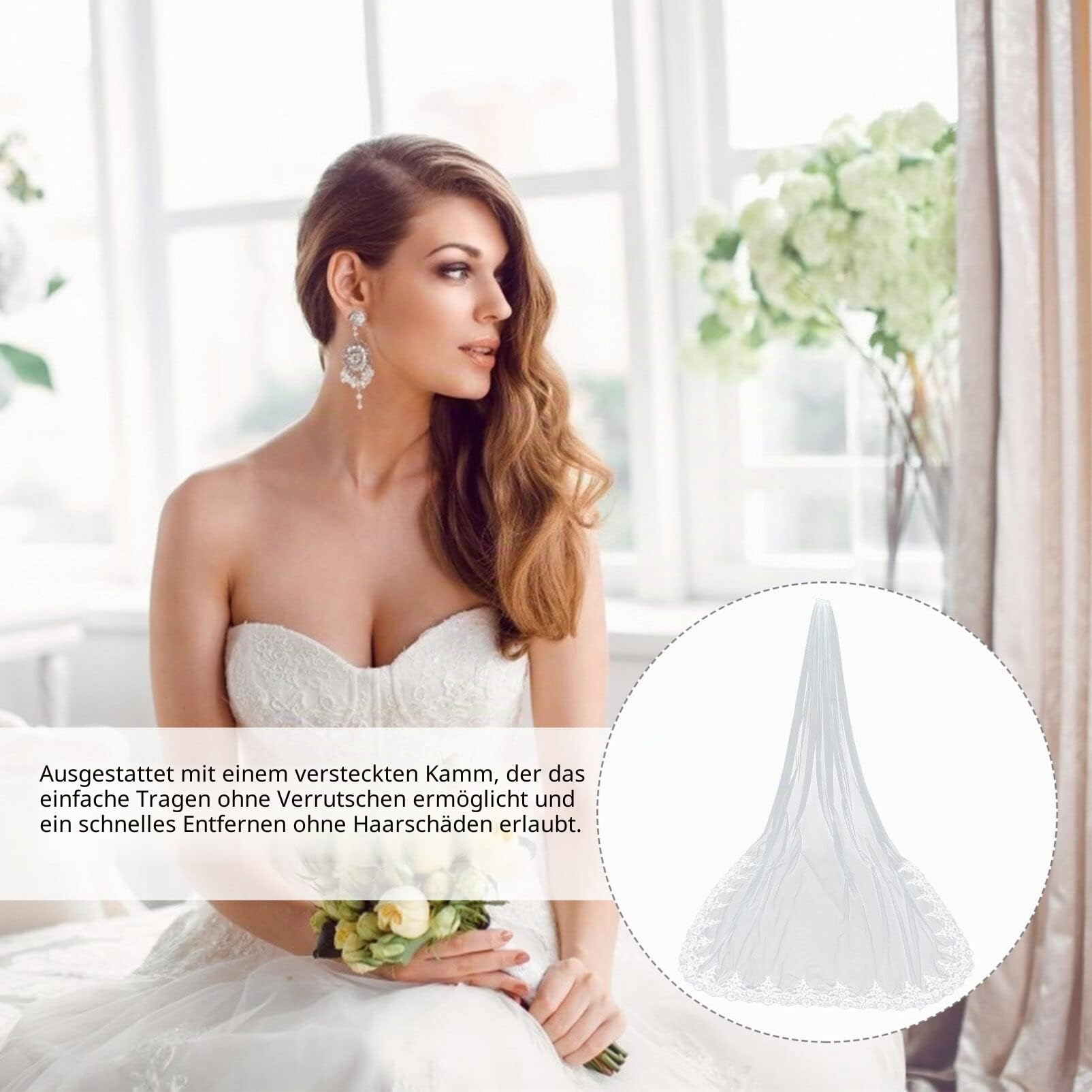 BESTOYARD Brautschleier Lang Spitze Einlagig Mit Kamm Elfenbeinweiß Eleganter Hochzeitsschleier Für Braut Accessoire 118.11X62.99In
