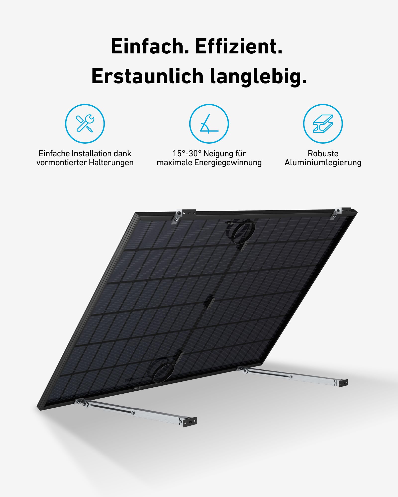 Anker SOLIX Solarmodul-Wandhalterung, 2-Panel, verstellbare Länge und Neigung (15°-30°), Aluminiumlegierung, wetterfest und robust, Silber, Solarmodul-Halterung für Balkonkraftwerke