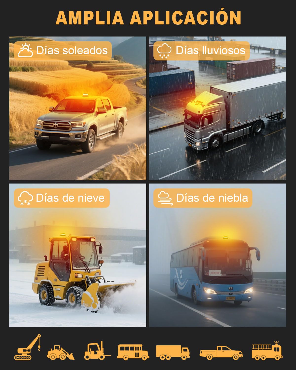Dinfu rotativo led bateria solar 9 patrones de destello 12 V 24 V | amarilla luz de advertencia LED imán con Cargador para coche y cable USB para coche camión tractor carrito de golf SUV