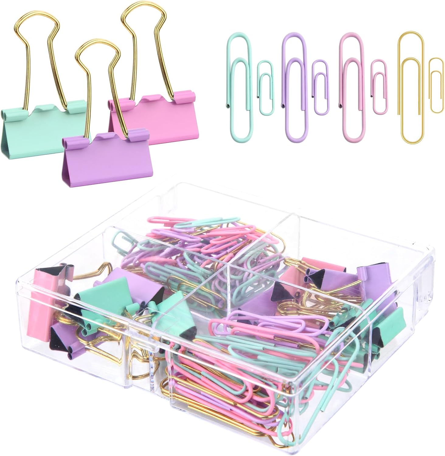 Paper Clips and Binder Clips Set, Pastel Color, Assorted Size Clip