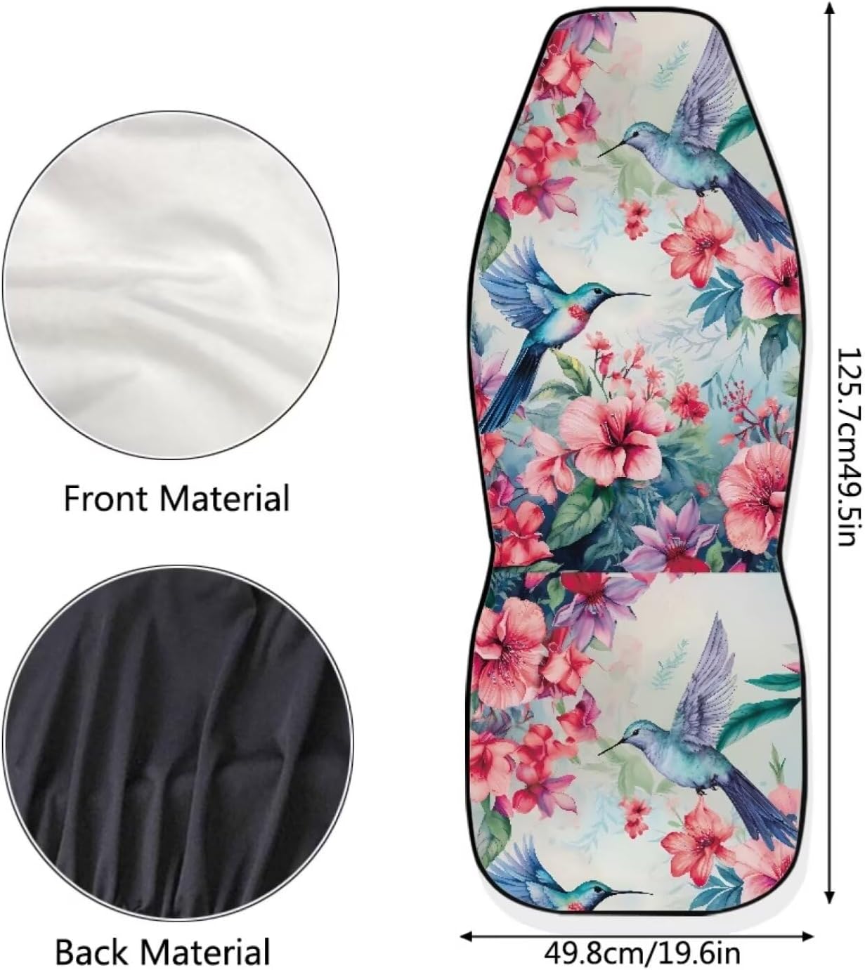 JoyLamoria Car Seat Covers Automotive Seat Cushion Pad 2 Pack Car Interior Decor for Women, Hummingbird Floral Blossoms