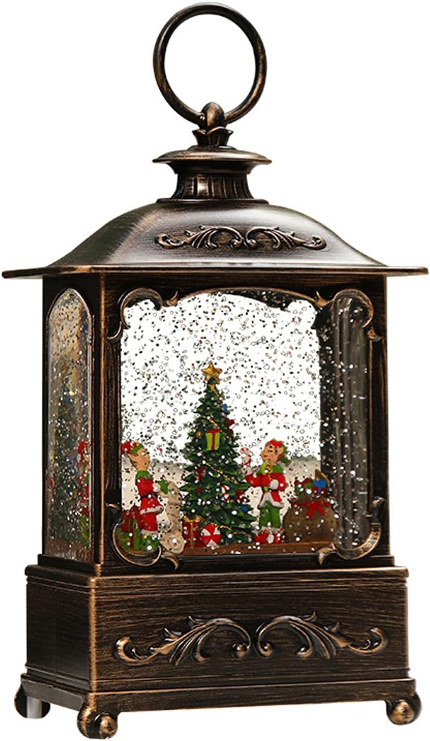 Christmas Snow Globe Lantern Christmas Decorations Indoor Lanterns,Musical Snow Water Lantern Swirling Glittering Home Decoration and Gift, Battery Operated or USB Powered (Christmas Tree)