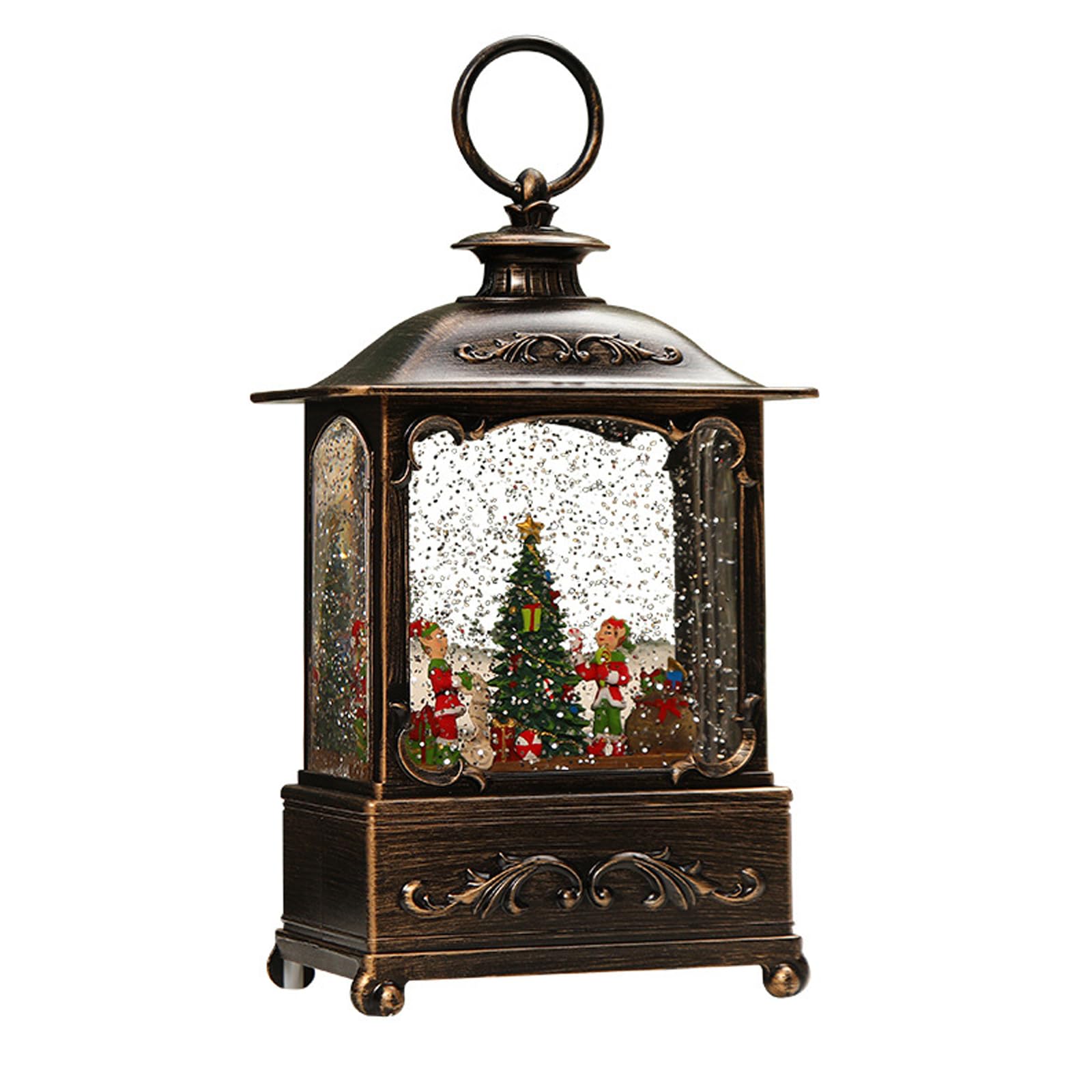 Christmas Snow Globe Lantern Christmas Decorations Indoor Lanterns,Musical Snow Water Lantern Swirling Glittering Home Decoration and Gift, Battery Operated or USB Powered (Christmas Tree)