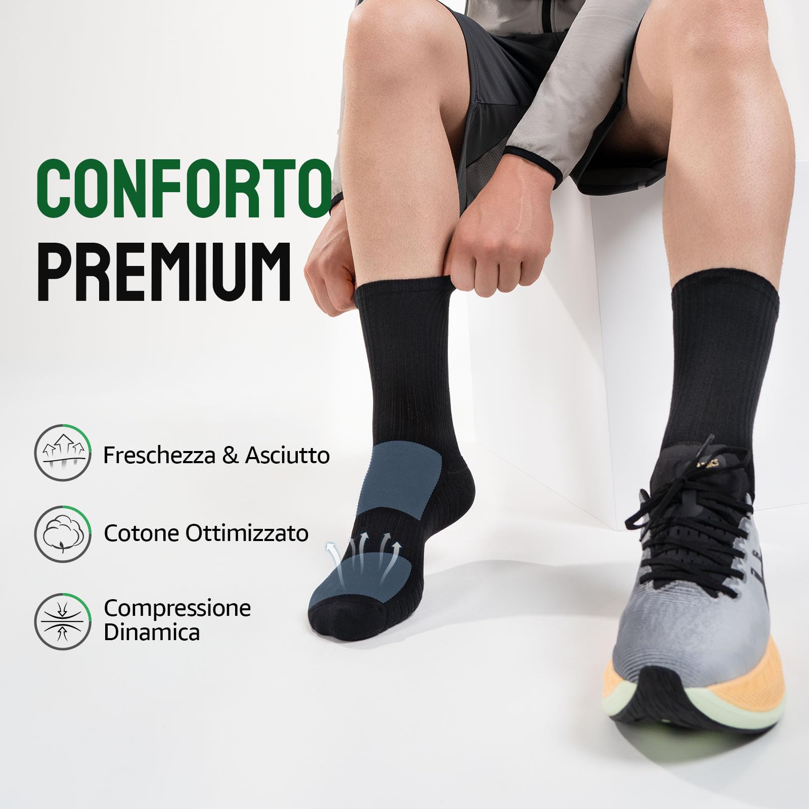 Alaplus Calzini Lunghi Uomo Donna 6 Paia, Calze lavoro in Cotone Traspiranti Antiscivolo, Calzini Sportive Uomo Estive Ideali per Running Trekking