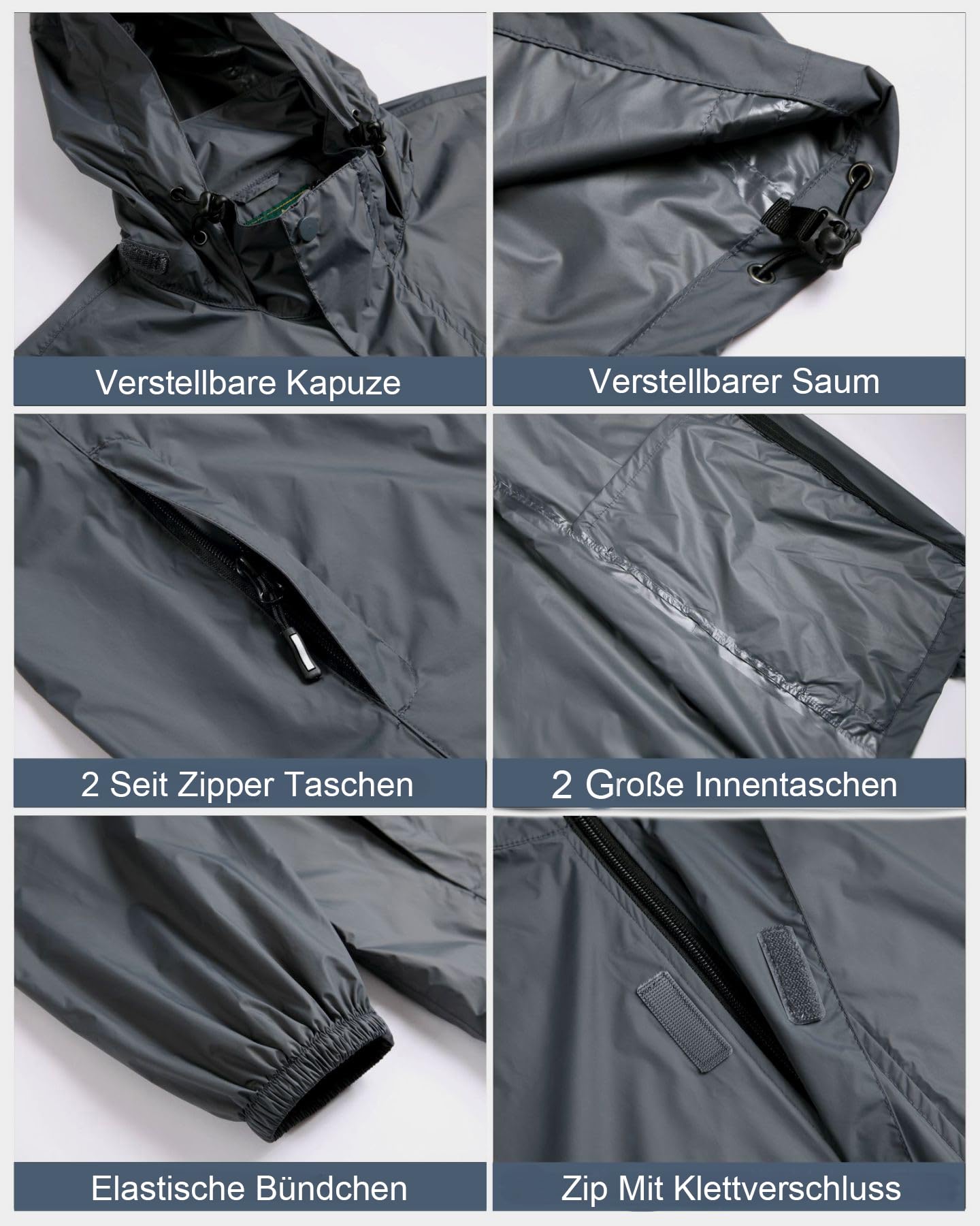 LZLER Regenjacken Herren Wasserdichte Leichte Faltbare windjacke Regenmantel mit Verstellbare Kapuze für Outdoor Wandern Camping
