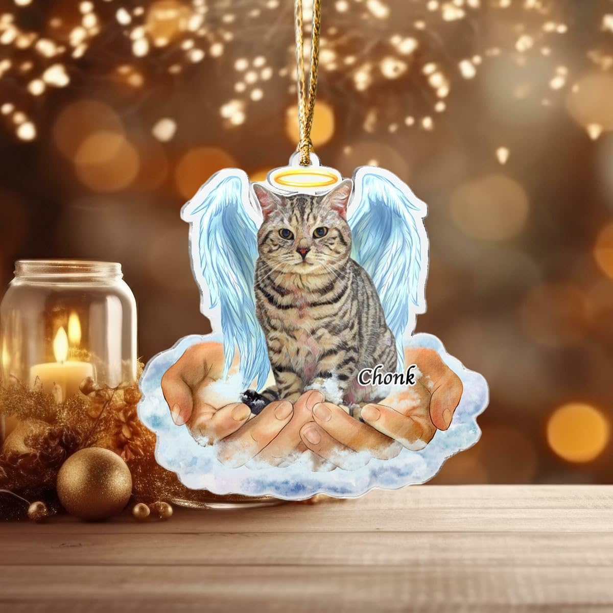 GOSSBY Personalized Custom Ornament Dog Lover Cat Lover Pet Lover Gifts - In The Hands Of God - Custom Acrylic Ornament From Photo Personalized Dog Cat Ceramic Ornament with Photo Picture, Dog Cat Orn