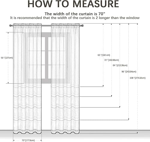 Miniatura 8 de 2 paneles de cortinas semitransparentes de gasa blanca de 63 pulgadas de largo, con bolsillo para cortinero, tratamiento de ventana para sala de