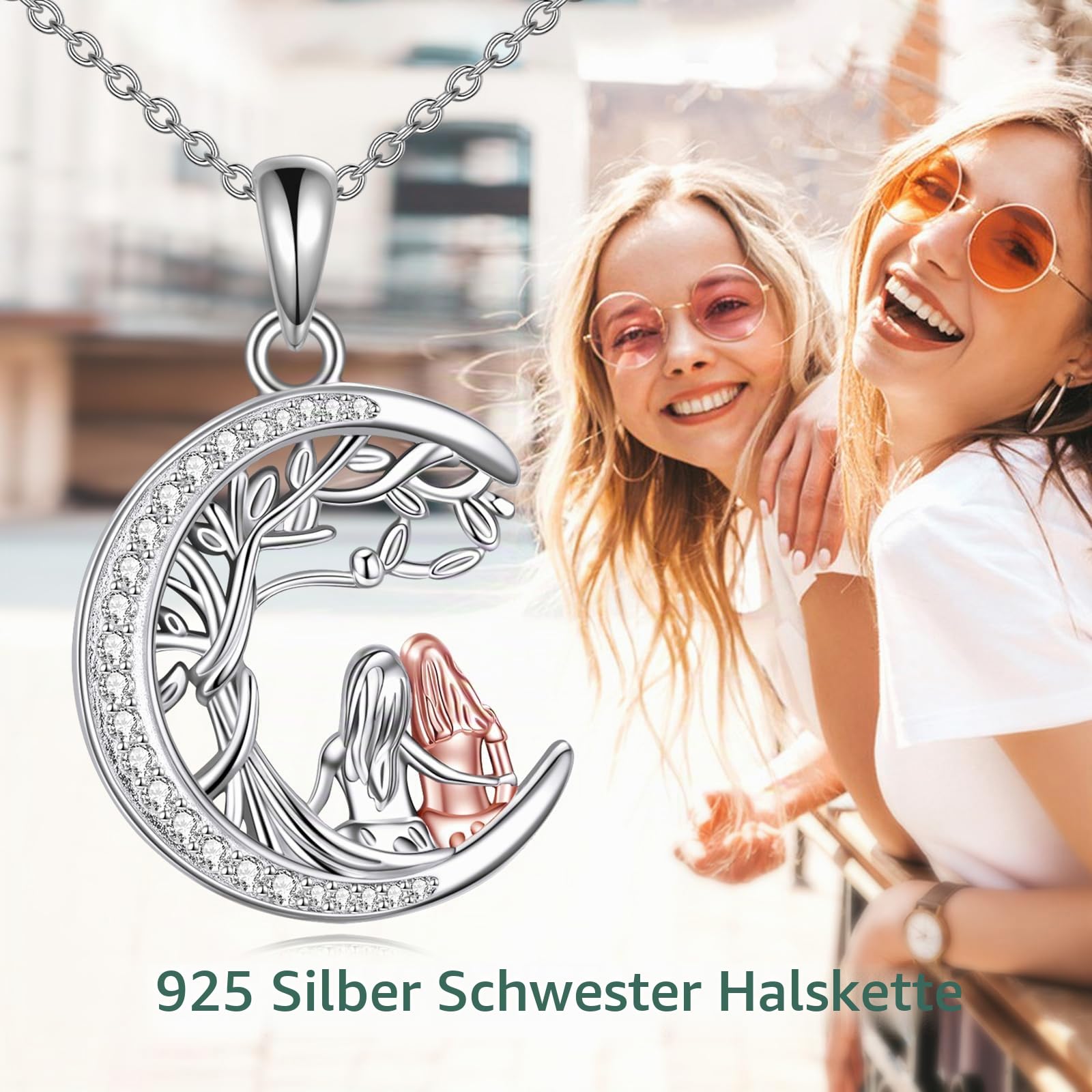 ONEFINITY Schwester Kette 925 Sterling Silber Schwester Halskette für 2 Schwestern - Geschenk von Schwester Schmuck