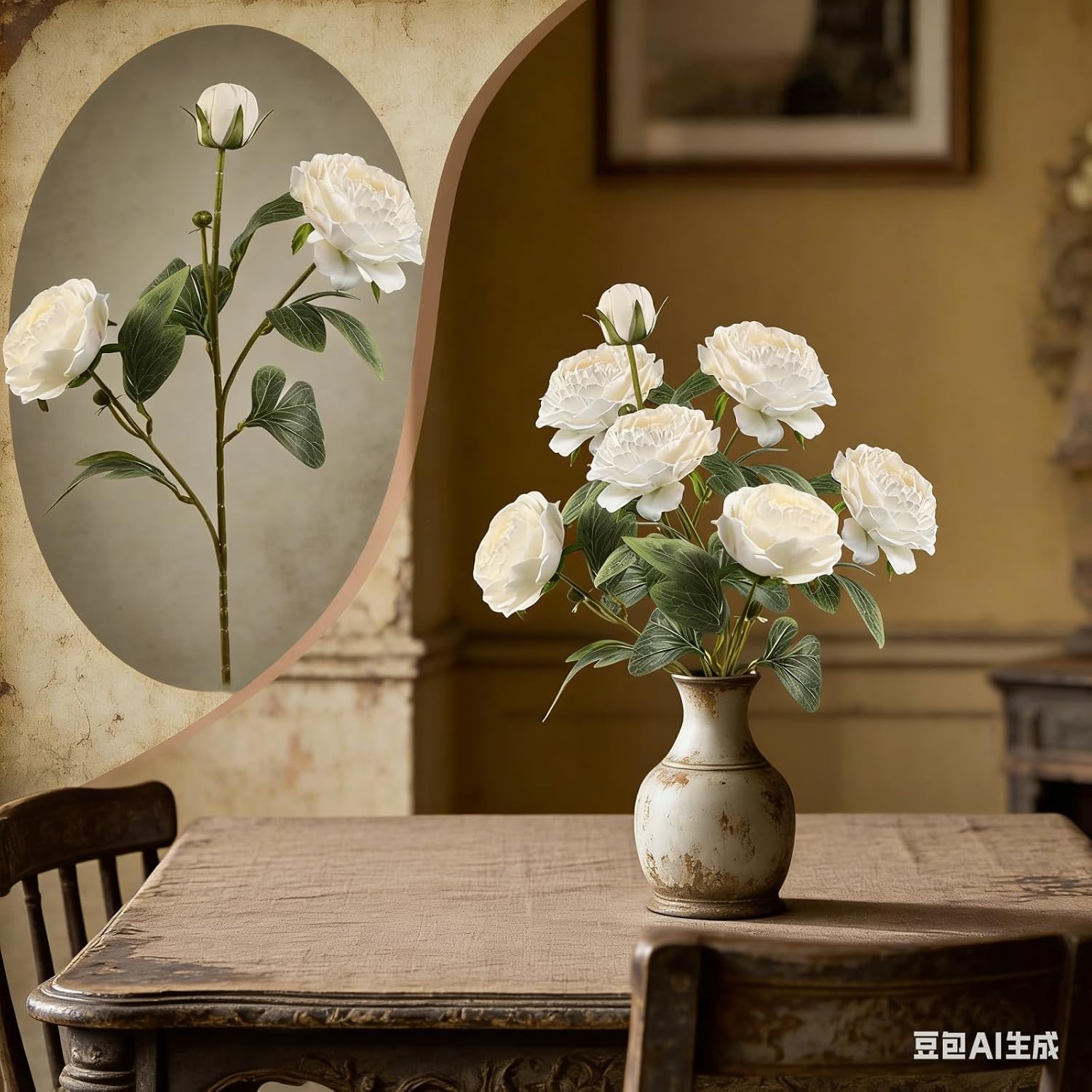 White Peonies Artificial Flowers,4 Pcs 27.5“ Faux Silk Peonies with Stems Real Look,Peony Bush Fake Flowers for Floral Arrangements Wedding Decorations for Home Decor (White)