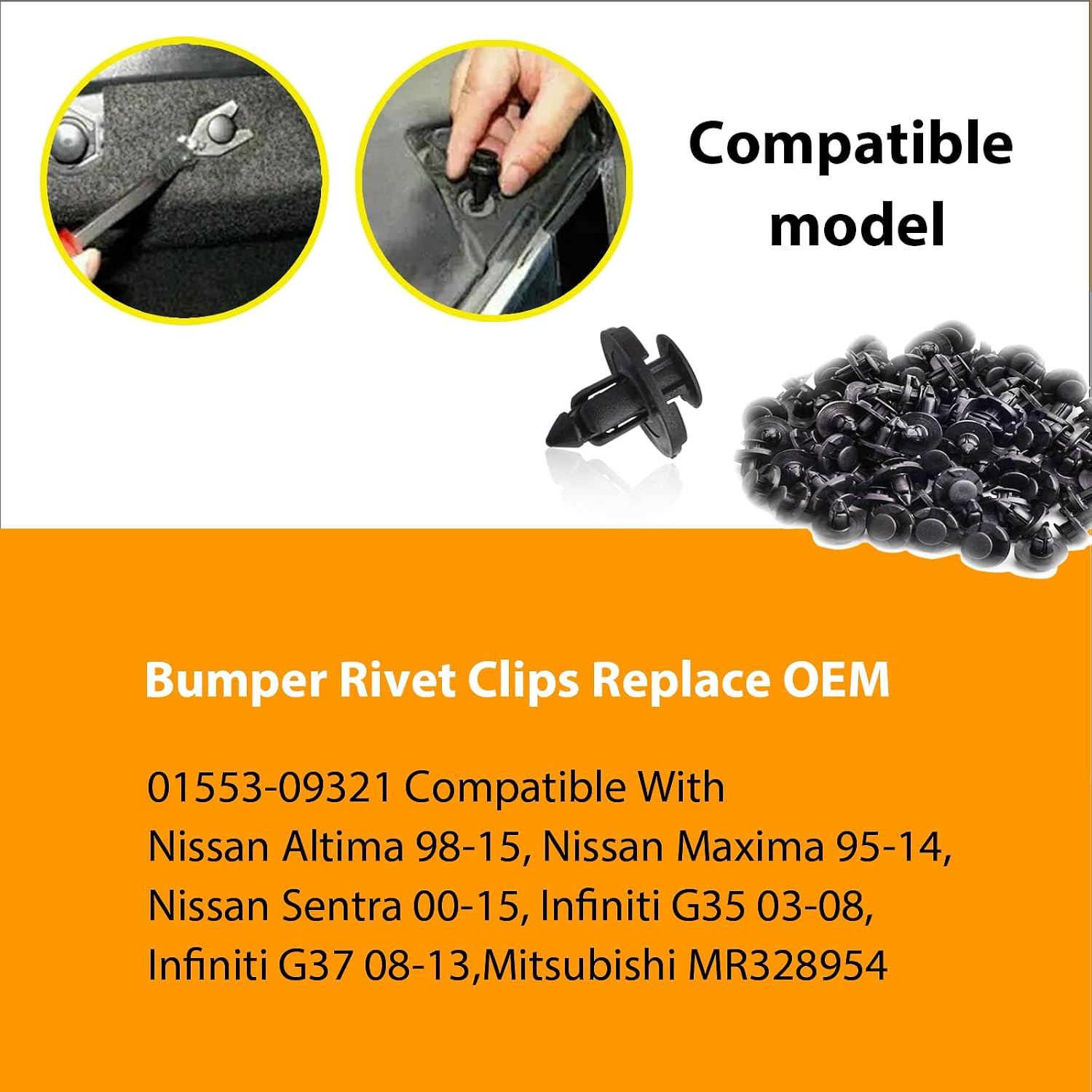 （50 PCS） Push Type Retainer Clips for Nissan/Infiniti Front Bumper Plastic Fasteners 01553-05323, 01553-09321, 01553-09241, 11296-AG000 Mitsubishi MR328954