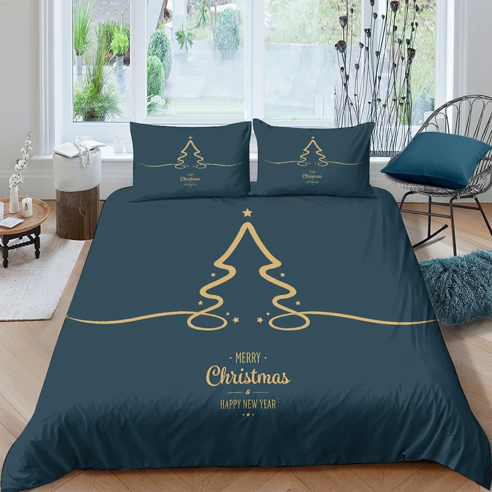 Ctjqhvkz Style-10 3D Printed Christmas Tree Fitted Sheet Microfiber Anti-Slip Bed Cover For Bedroom Guest Room Decor Dustproof Easy Care Single（135X200cm）