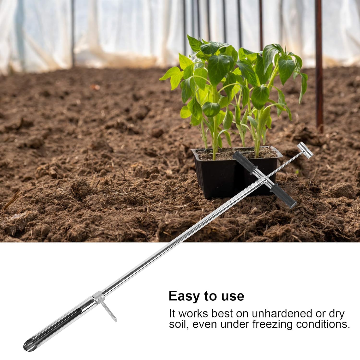 Soil Sampler Probe, 105cm Length 38mm Mouth Stainless Steel Soil Sampling Tool with Foot Pedal, for Lawn House Plants Gardening