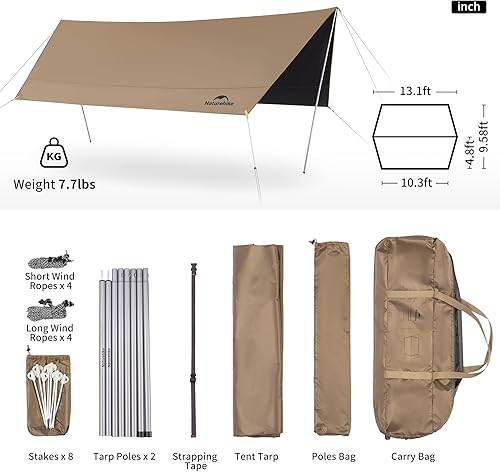 Miniatura 6 de Naturehike Cloud Skies - Lona para tienda de campaña con postes, impermeable de poliuretano de 708.661 in + refugio de lluvia, anti-UV UPF2000+