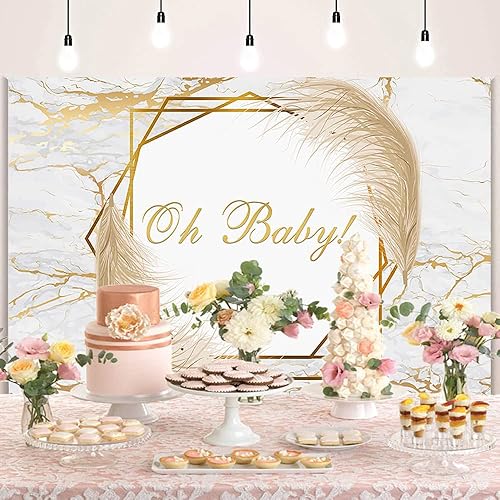Miniatura 5 de Oh Baby - Telón de fondo de mármol para baby shower, fondo de mármol gris dorado y gris de las pampas para baby shower, decoración de fiesta,