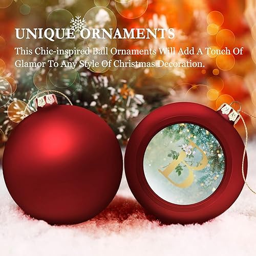 Miniatura 4 de Adornos de bola de letras con monograma floral, adorno de bola de Navidad grande, iniciales personalizadas, monograma B, adornos para árbol de