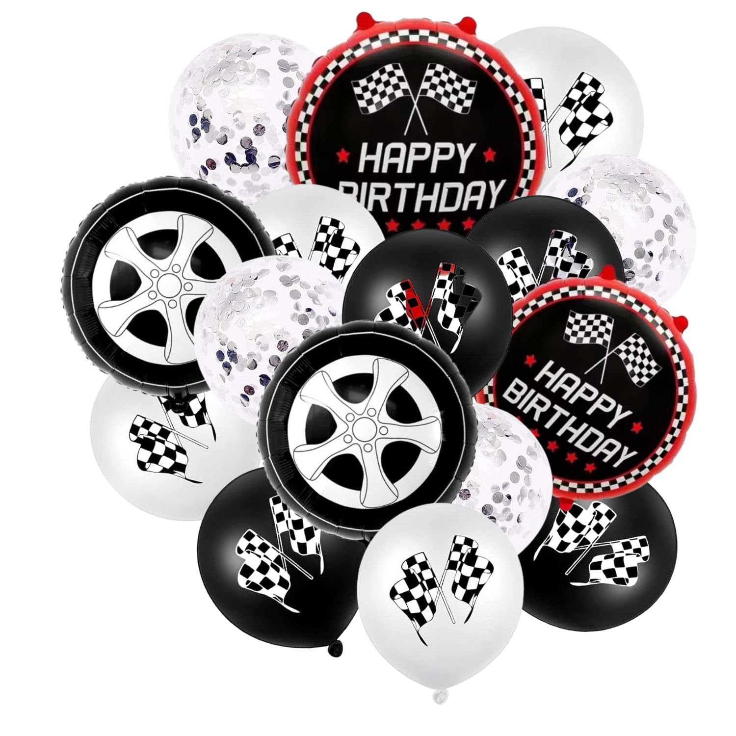 FI - FLICK IN 16Pcs Happy Birthday Decoration Items Race Car Theme Birthday Decorations Tyre Foil Balloons For Birthday , Theme Party(Pack Of 16 , Multicolor)-image-28