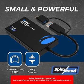OREI SplitExtend 4K HDMI Splitter Extended Display for Dual Monitor - Multi-Monitor Display 3 Separate Screens - USB A & USB-C Adapter to HDMI 2.0, 4K@60hz, DisplayLink Driver MacOS, Windows