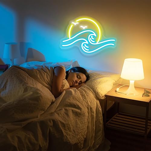 Miniatura 4 de Letrero de neón con diseño de amanecer y puesta de sol, luz de neón LED de ola de mar para decoración de pared, letrero de surf oceánico para niños,