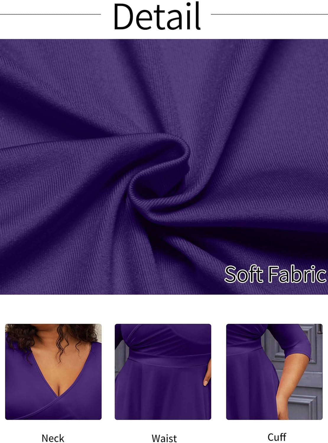 CLOCOR Women's Plus Size Midi Dress 3/4 Sleeve A-Line Swing Dress V Neck Flowy Casual Dresses - Image 5