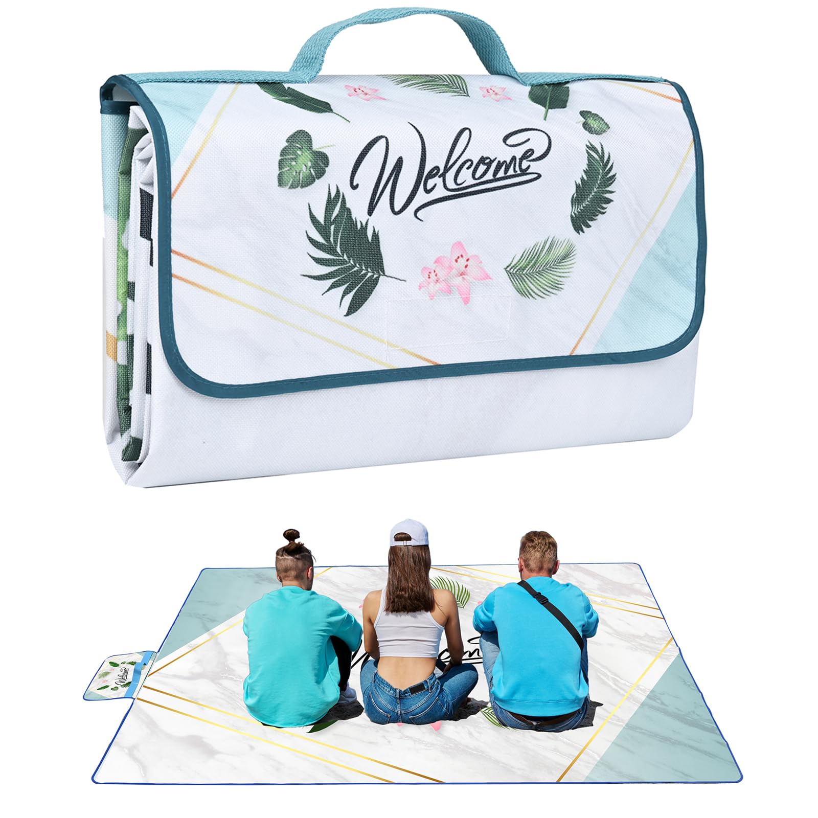 DanCoom Picnic Blanket, Foldable Waterproof Sand Mat, Extra Large Picnic Blanket Outdoor Picnic Mat Beach Blanket for Park Grass Camping Hiking Travel Family Concerts