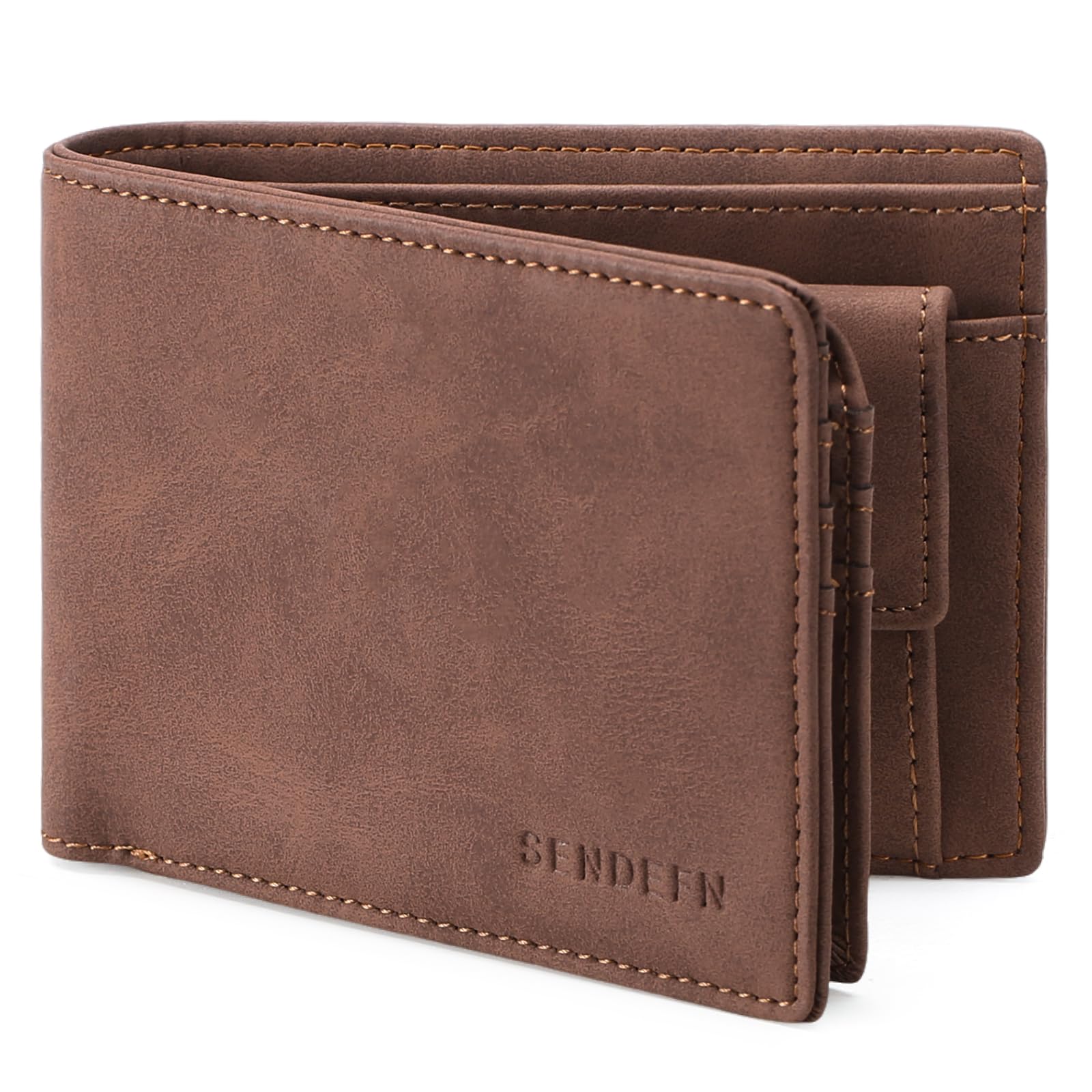 SENDEFNUltra Thin Wallet for Men RFID Blocking Bifold Leather Wallets, Mens Wallet with ID Windows & Coin Pocket, with Gift Box