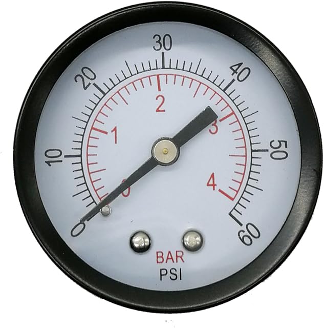Uharbour Reliable Dual Scale Mechanical Manometer Low Pressure Gauge for Gas and Water (60psi/4bar) with 1/4" NPT Back Connection