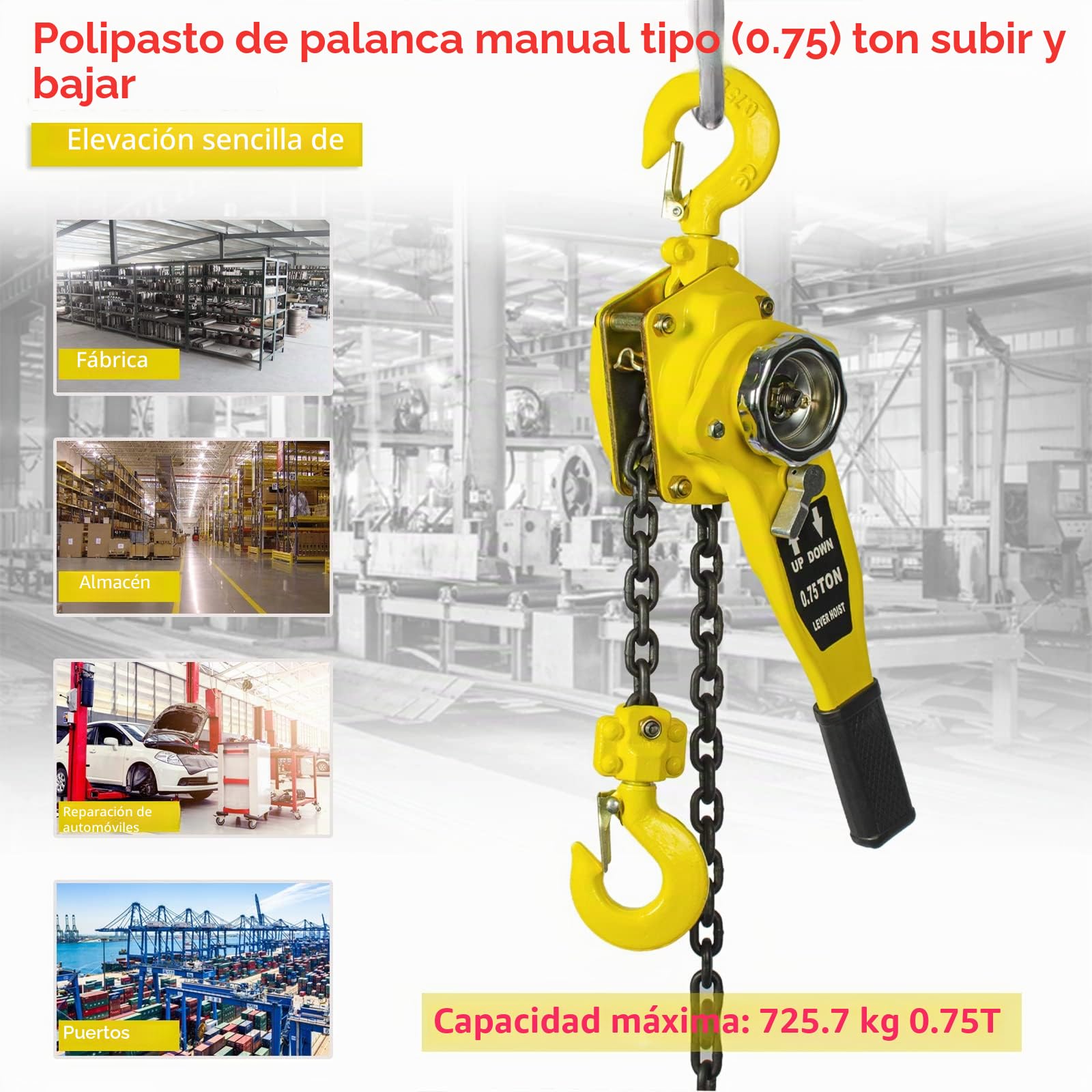 OUUTMEE Polipasto de cadena manual de cadena de bloqueo 0,75T polipasto de cadena con rodillo de tracción para garajes de almacén