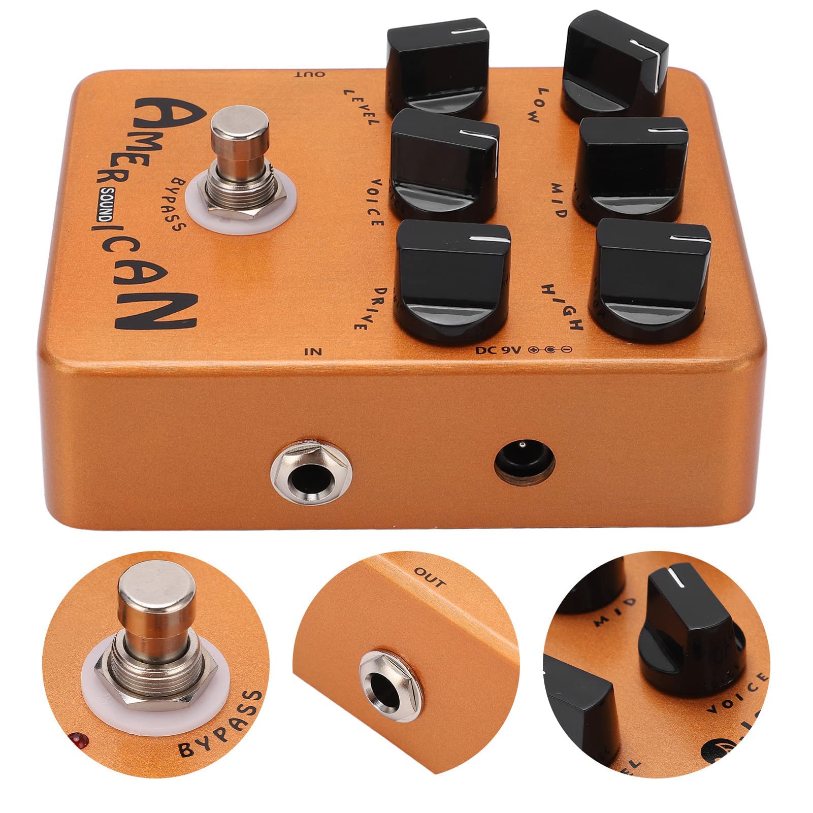 LiebeWH Pedal Simulador de Altavoz y Gabinete para Guitarra Eléctrica, Efectos de Amplificador con 6 Perillas Ajustables (Bajo, Medio, Alto, Nivel, Voz, Drive), Carcasa de Metal Dorada