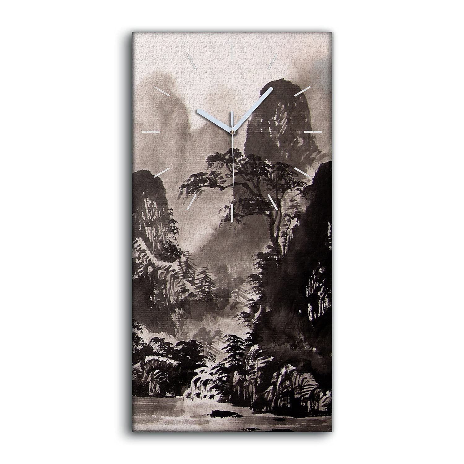 Horloge Chambre et Salon Aquarelle Chinoise Zen Tableau Mural Silencieux