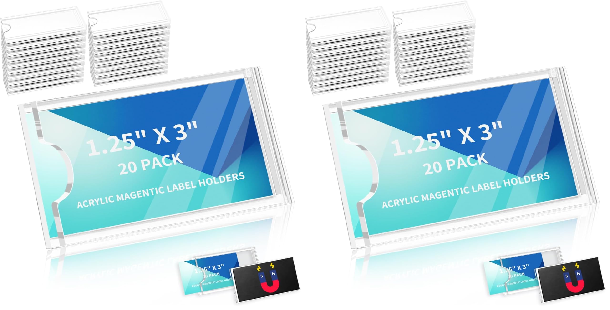 20 Pcs Magnetic Acrylic Label Holder, 1.25x3 inch Price Tag Holder (Pack of 2)