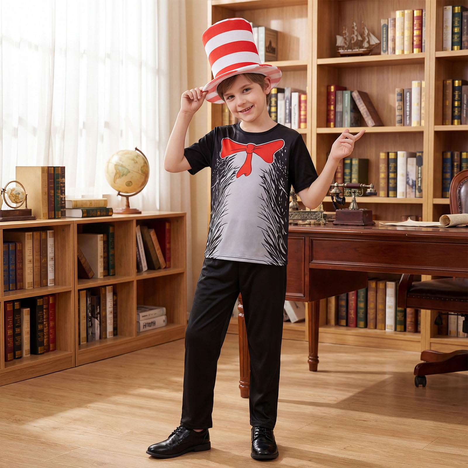 Aleshime Dr. Seuss The Cat in the Hat Costume Cat Costumes World Book Day Costumes Halloween Cosplay Fancy Dress (10-12 Years) - Image 4
