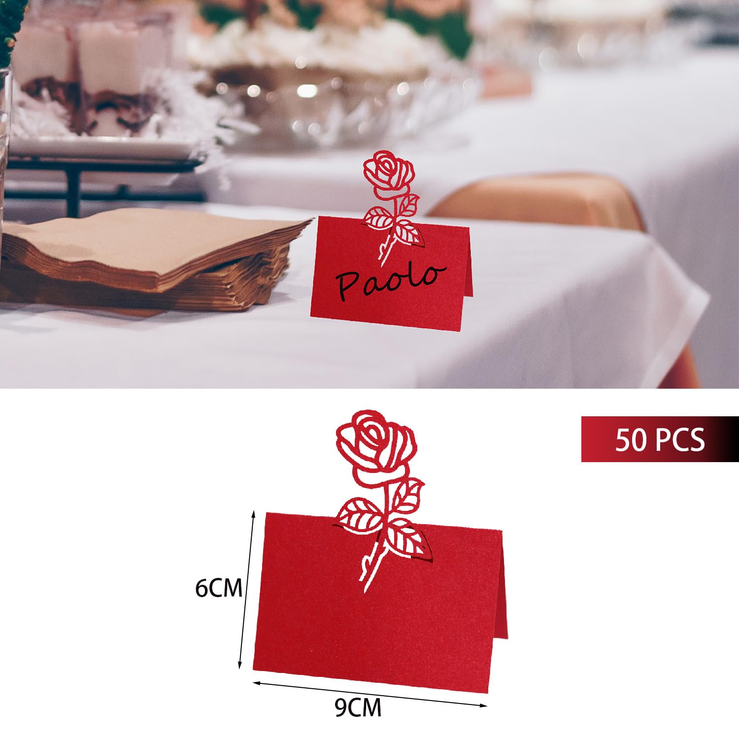 50 Segnaposto Di Carta Perlata Con Rosa: Per Matrimoni, Battesimi, Compleanni E Eventi Eleganti