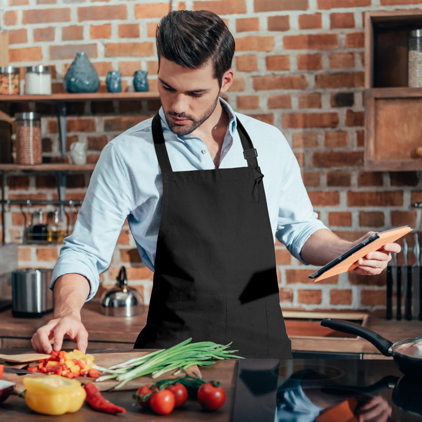 Delantales de chef ajustables con bolsillos para adultos, para mujeres y hombres, para pintar, cocinar, manualidades, 15 unidades (S/L)