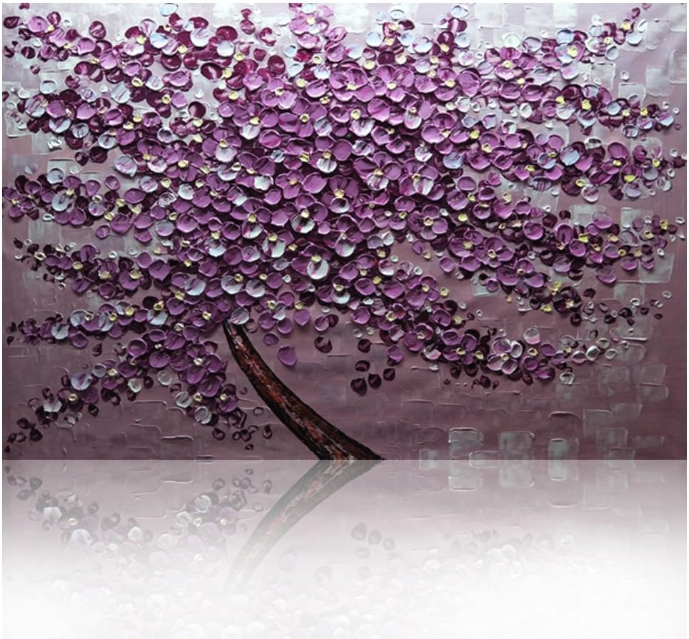 KAGREE Purple Tree Textured Knife Paintings Abstract Wall Painting Impasto Acrylic Handmade Canvas Art Oil Painting Home Decoration 28H by 40inch No Stretcher