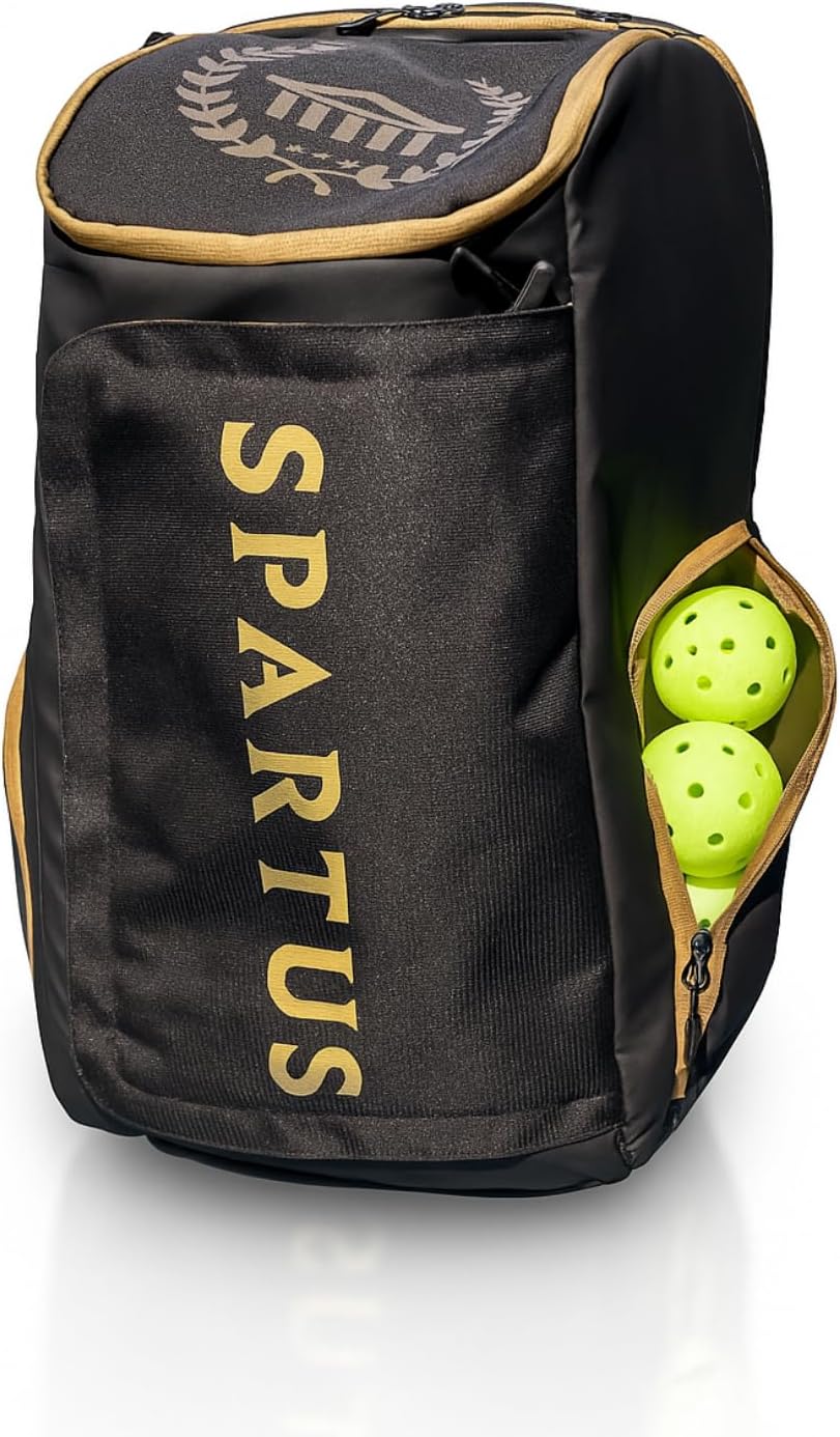Spartus Pro Tour Pickleball Bag - Large Paddle Backpack Fits 5 Pickle Ball Paddles & Gear - Includes Ventilated Shoe Compartment, Fence Hook, Ball Pockets