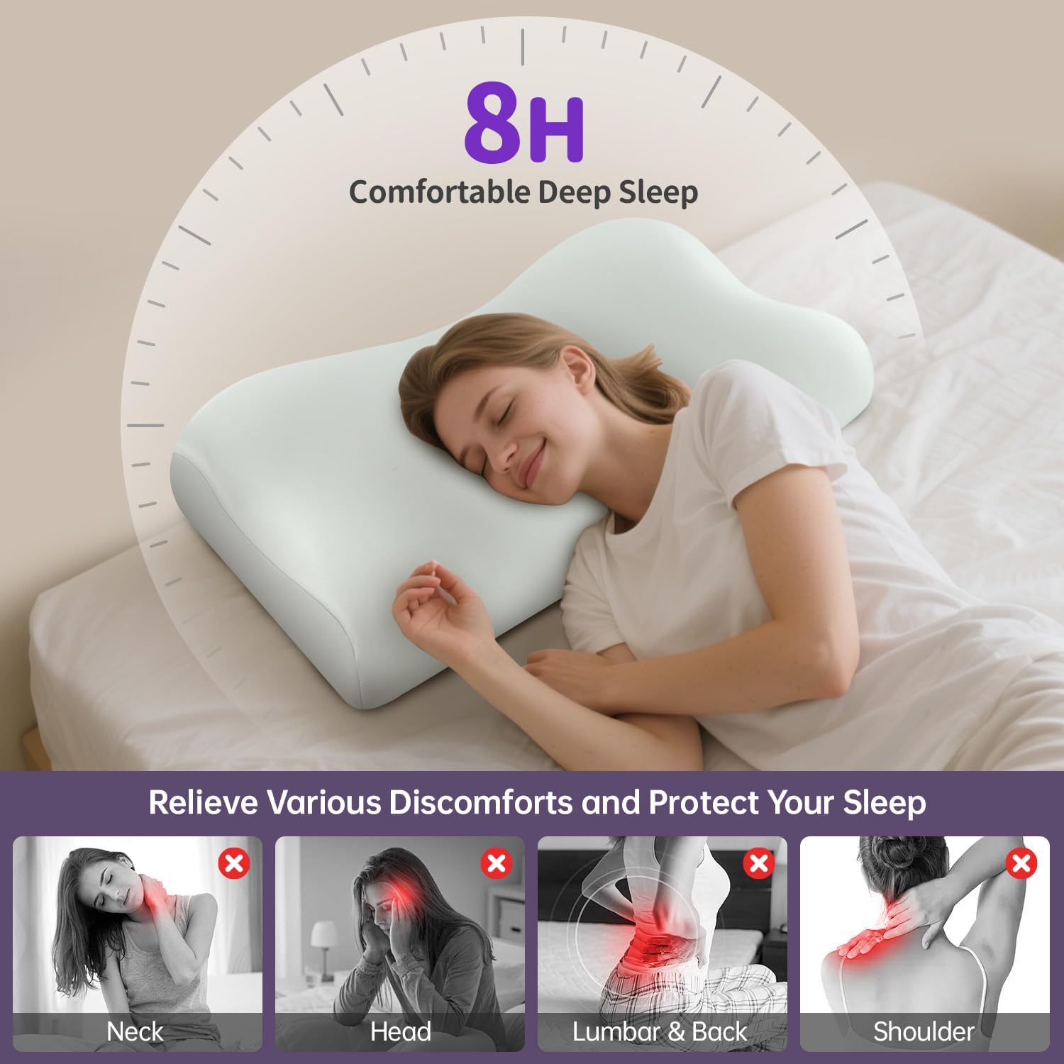 Cloud Align Pillow, Ergonomic Zero-Pressure Memory Foam Core, Neutral Alignment for Side, Back, and Stomach Sleepers, Gently Cradles Head & Provides Neck Support, Washable Pillowcase - Silvery Green