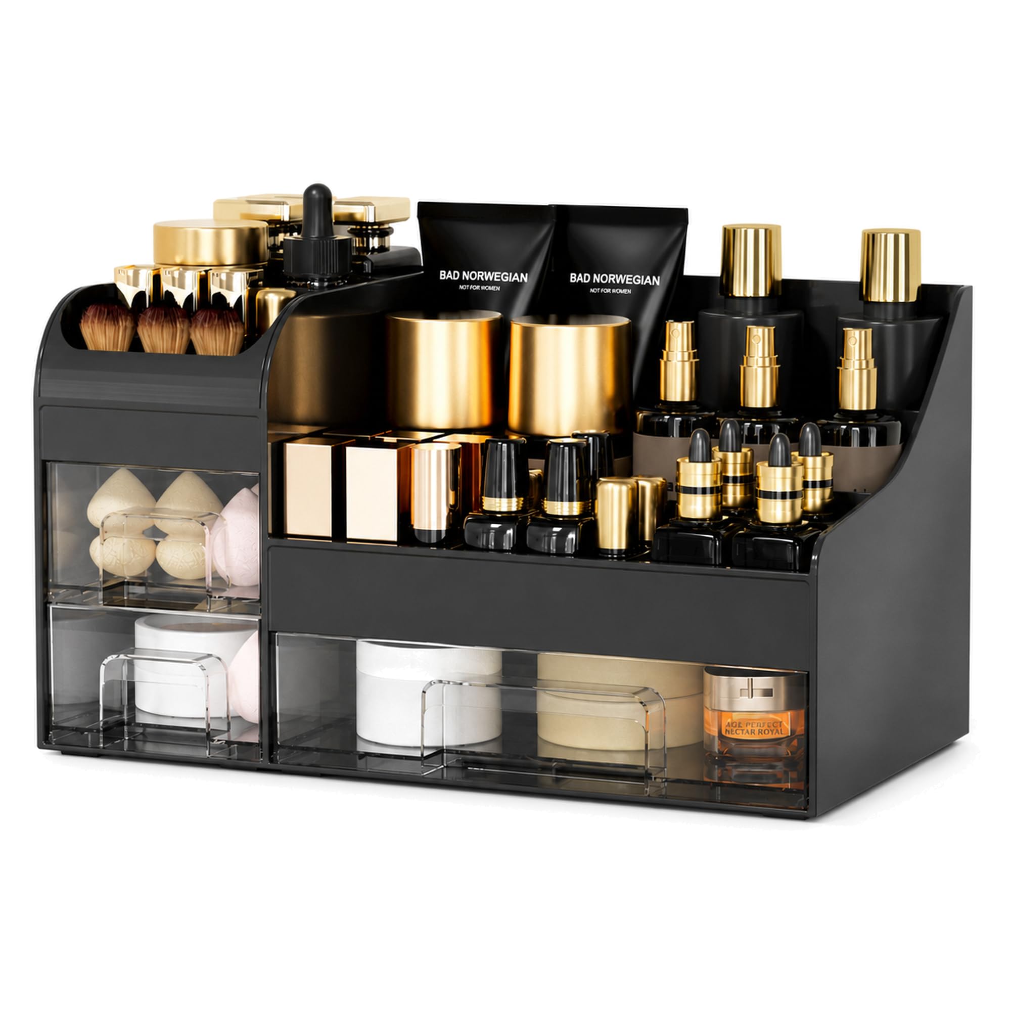 Organizer per trucchi con cassetti, grande scatola portaoggetti per cosmetici, organizer da banco per la cura della pelle, supporto per pennelli da trucco in ABS, per bagno, scrivania