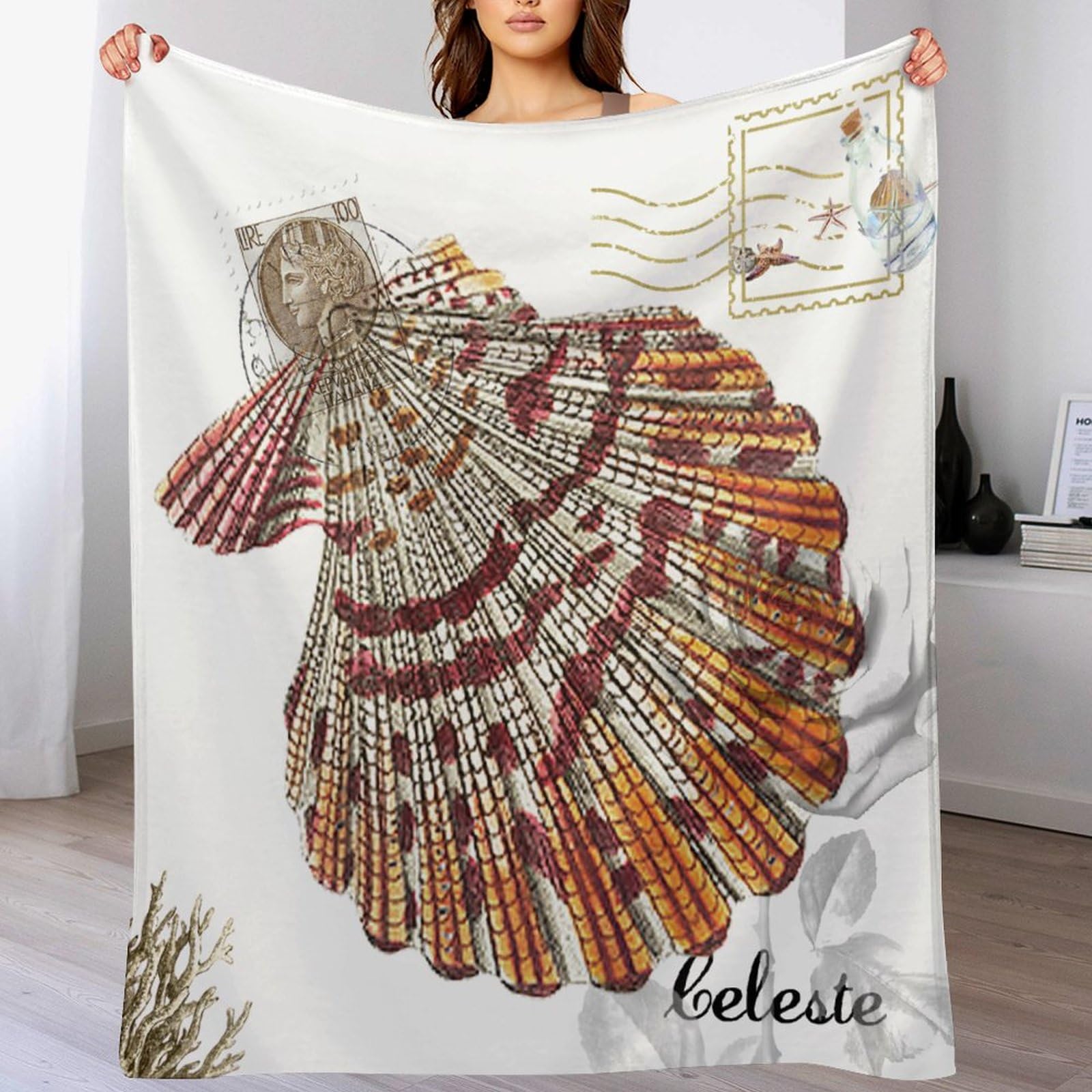 Amazon.com: MangGou Antique Mid Century Nautical Seashell Bed Throws Blankets  Custom Name Personalized Soft Luxury Flannel Blanket 70x80in Vintage French  Style Coastal Throw Blanket Decoraive Warm Blankets : Home u0026 Kitchen