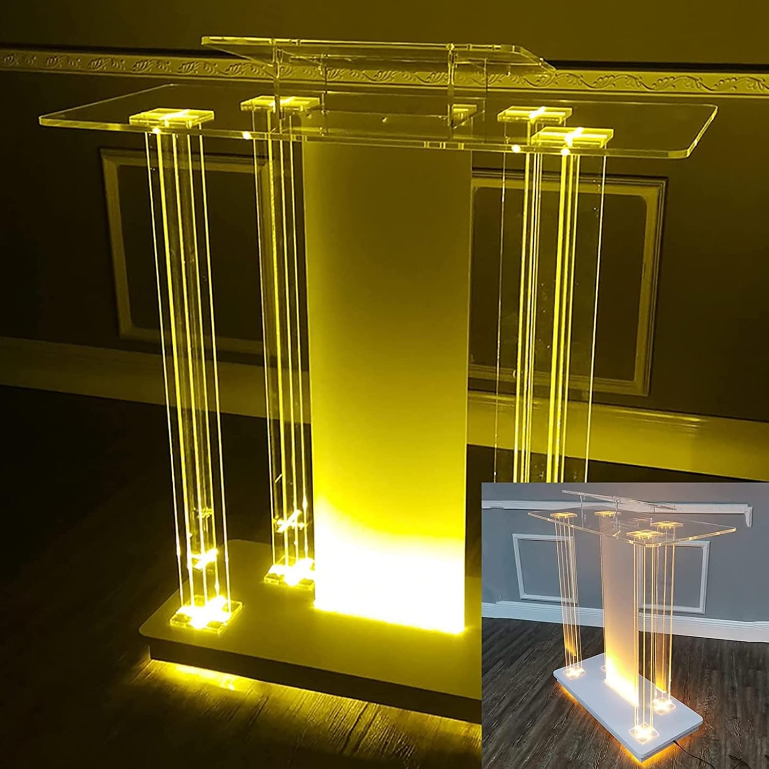 Church Pulpit, Led Acrylic, Clear Acrylic Pulpit with Wheels, Rolling