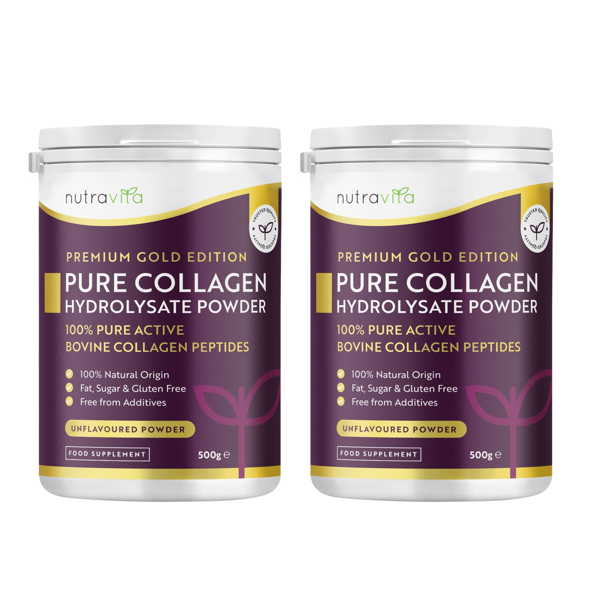 Nutravita Collagen Powder 500g (Pack of 2) - Premium Gold Standard Bovine Collagen Peptides Powder - 50 Servings - Bovine Collagen Peptides Supplement with 8 Essential Amino Acids