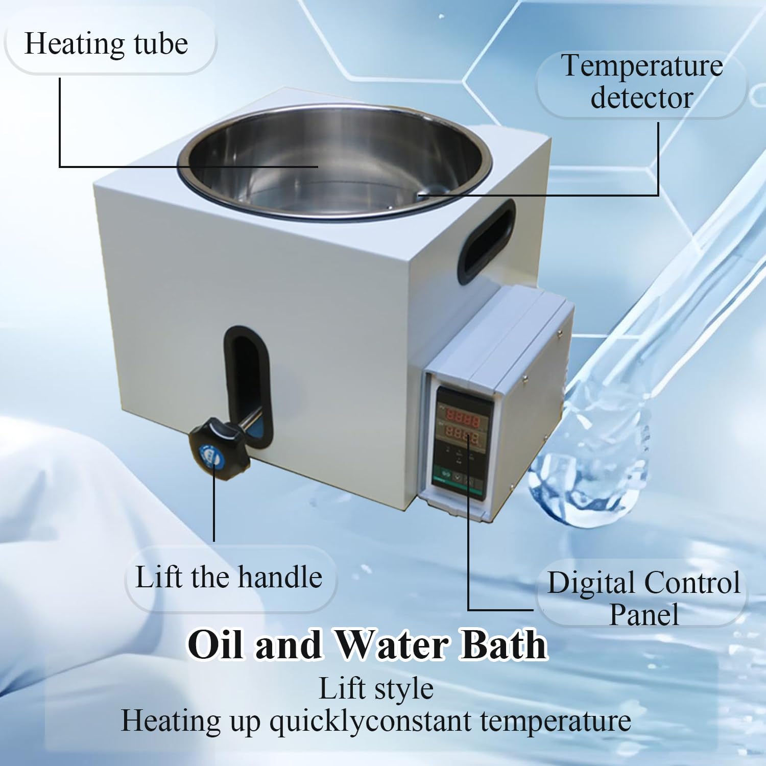 Baño María de Laboratorio, Calentador Digital para baño María, Baño María de Temperatura Constante para Laboratorio,para Calentar y agitar líquidos en Laboratorio 5L