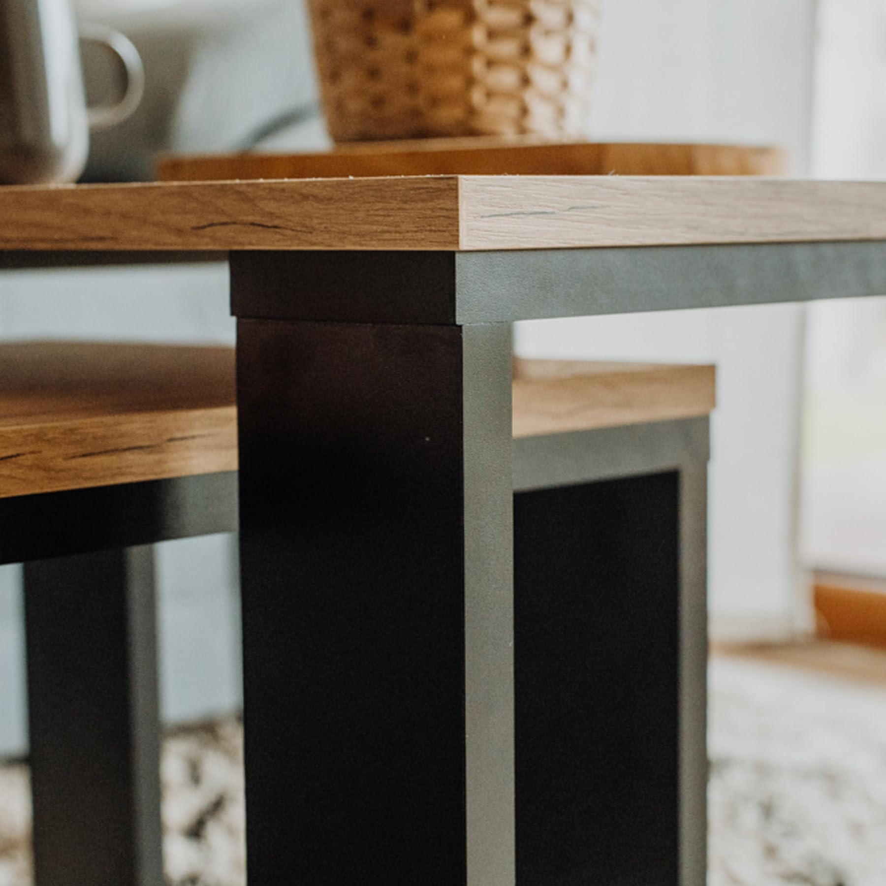LEHMANN Table Basse en Bois, Set de 2 Tables Basses en 2 Tailles (Chêne Doré)